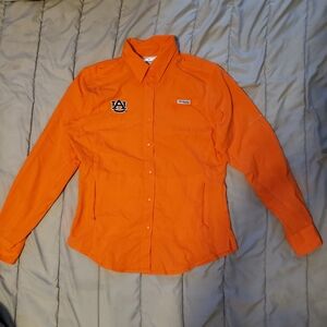 Columbia Women Orange Auburn Tiger PFG Tamiami Fishing Shirt S